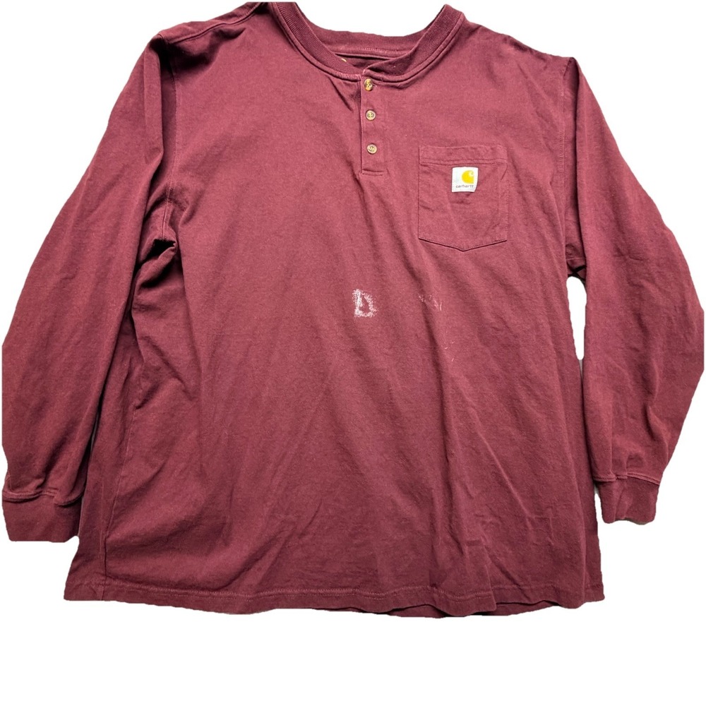 Carhartt Original Fit Henley Shirt Mens 2XL Burgundy Long Sleeve Pocket Logo